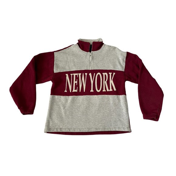Vintage 90s New York Spellout Mens Large 1/4 Zip Pullover Sweatshirt VTG - Picture 1 of 7